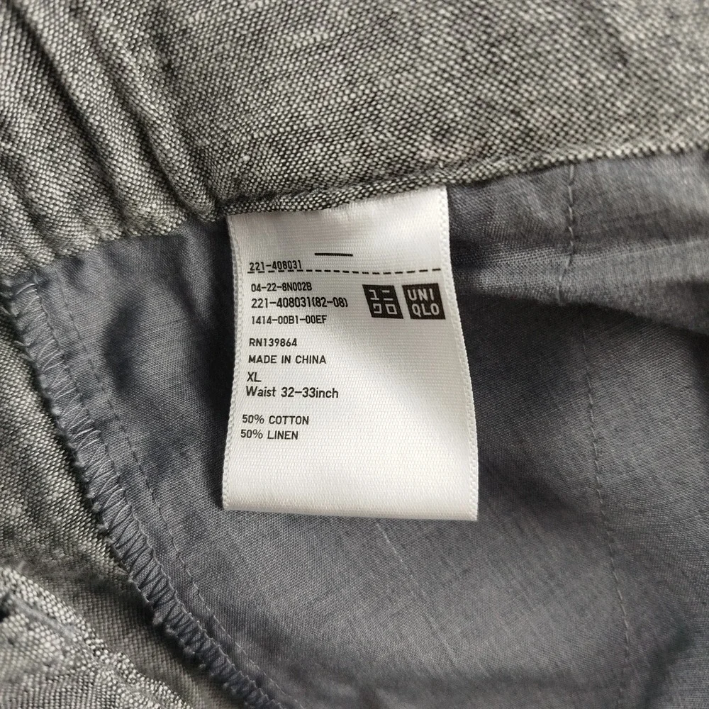 NWOT UNIQLO Chino Pants Men's XL Gray Linen Blend Chambray Flat Front